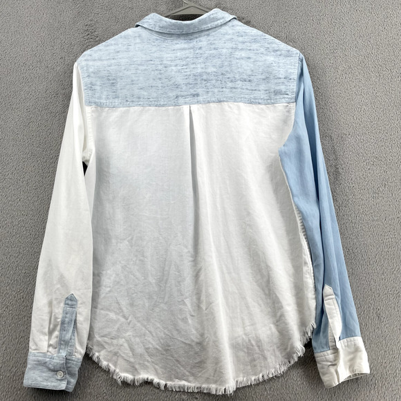 Rails Ingrid Raw Light Vintage Patchwork Top Womens S Blue White Tencel Shirt - Picture 5 of 12